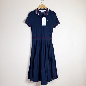 LACOSTE navy blue and red Petit Pique sporty polo dress SIZE 6 NEW
